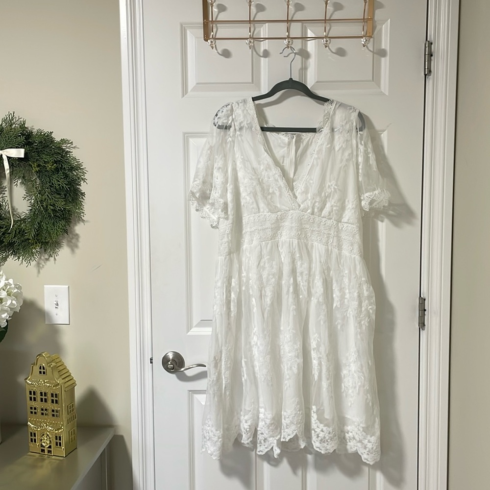 White Dress with lace overlay from SHEIN Curve